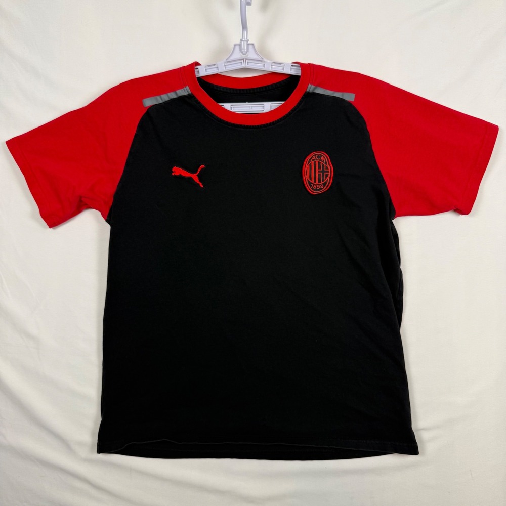 Puma AC Milan Soccer Jersey Mens Medium Black Red Training Tee 62200 READ